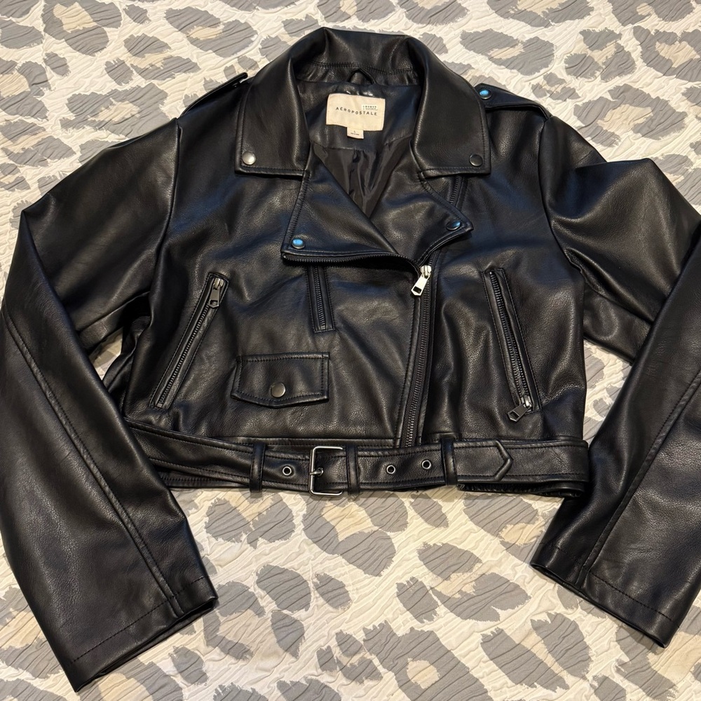 Aeropostale Black Cropped Leather Jacket